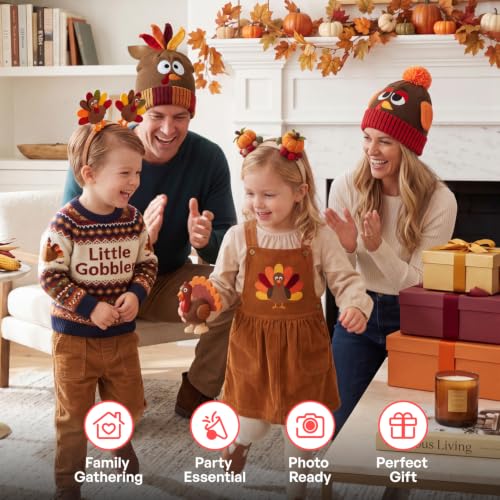 JOYIN 2 PCS Thanksgiving Pom Poms Beanie Hats, Turkey Trots Thanksgiving Role Play Cosplay, Party Supplies, Accessories, Costume Hats - image 7
