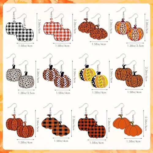 12 Pairs Thanksgiving Fall Earrings for Women Leopard pumpkin Maple Leaf Turkey Sunflower Pine Cone Drop Dangle Earrings Set Autumn Thanksgiving Jewelry Gifts2