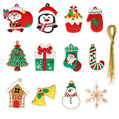 12 Pièces Bonhomme Pain D'épices Ornement Sapin de Noel, Edonkvi Mini Ornements d'homme en Pain D'épice, Pendentif de Décorations Suspendues de d'arbre de Noël Cover