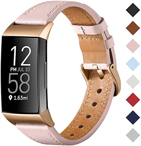 CeMiKa Strap Compatible with Fitbit Charge 4 Strap/Fitbit Charge 3 Strap, Genuine Leather Strap Replacement Wristband for Charge 3/Charge 4 Tracker, Women Men