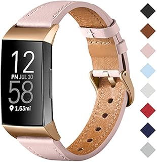 CeMiKa Strap Compatible with Fitbit Charge 4 Strap/Fitbit Charge 3 Strap, Genuine Leather Strap Replacement Wristband for Charge 3/Charge 4 Tracker, Women Men