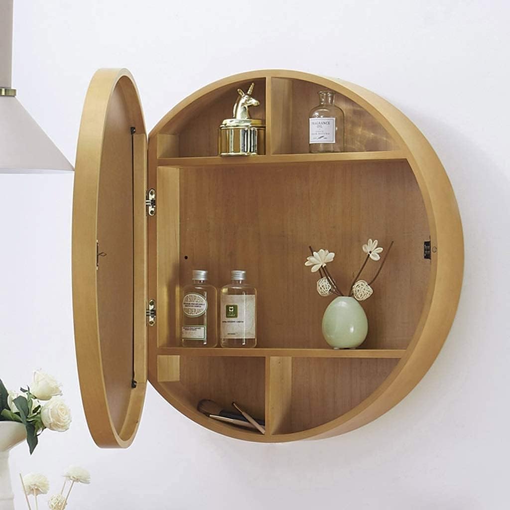 Cabinet Bathroom Mirror with Shelf Mirror Cabinet Storage Vanity Mirror Wall Hanging (Color : Wood Color, Size : 50 * 50 * 13cm) (Wood Color 50 * 50 * 13cm)