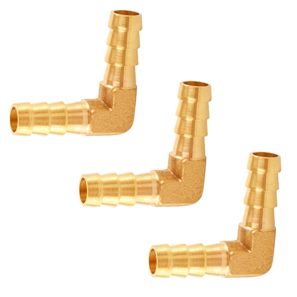Uenede6PCS Solid Brass 3/8"OD Barb Elbow Fittings 2-Way 90 Degree L Right Angle Barbed Fitting for Water/Oil/Gas