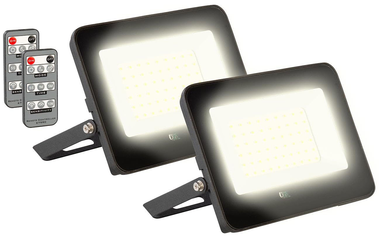 Luminea LED-Fluter warmweiß: 2er-Set Wetterfester LED-Fluter, Radar-Bewegungssensor, 50W, 3.000K (Hoflampen mit Bewegungsmelder, Leuchte Funkbewegungsmelder)