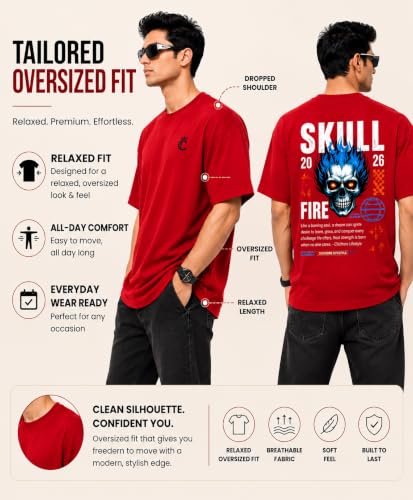 Image of Premium 240 GSM Oversized Round Neck T-Shirt | 100% Cotton | Heavyweight, Soft & Breathable | Relaxed Fit Casual Wear Red