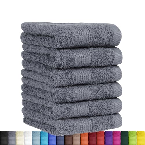 BaSaTex - 6er Pack Handtuch Set für Gäste - Handtücher mit Aufhängeschlaufe aus weicher Baumwolle in 30x50 cm - Gästetücher für die Händereinigung Öko-Tex Standard 100 Zertifiziert - Anthrazit