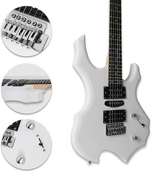 Full Size Fire Flame White Electric Guitar Kit With 20W Amp HSH Pickup 24F Single tremolo 1V 1T 5 Ways Toggle Solid Popular Body Maple Neck Bag Strap Noiseless Cable Capo String Picks As Free