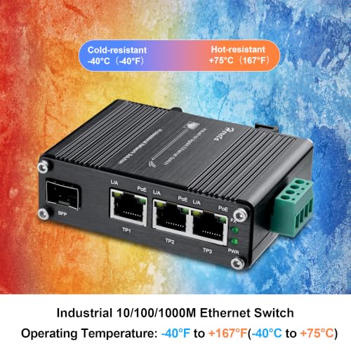 Image of Hardened Industrial 3-Port Gigabit PoE Ethernet Switch,Mini Unmanaged Fiber Network Switch, 3 Port 802.3af /at PoE+ +1 Port 100 /1000X SFP, 90W PoE Budget,12~48VDC Input, IP40 Aluminum Case, Din-Rail
