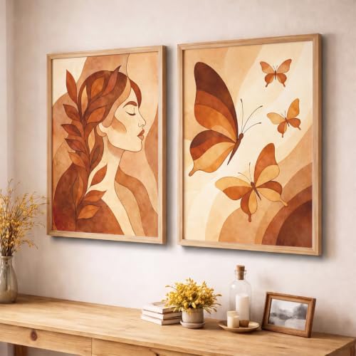 Image of YANVEER Set of 2 Butterfly Framed Wall Painting for Living Room | Modern Aesthetic Butterfly Wall Art Frames | Nature Inspired Wall Decor for Bedroom, Hall & Office(10X13 inch)