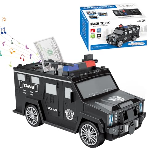 XUXLEKK Tirelire Électronique pour Enfants, Tirelires Enfant, Coffre Fort Enfant,Tirelire en Forme de Voiture de Police avec Mot de Passe,Tirelires Drôle...