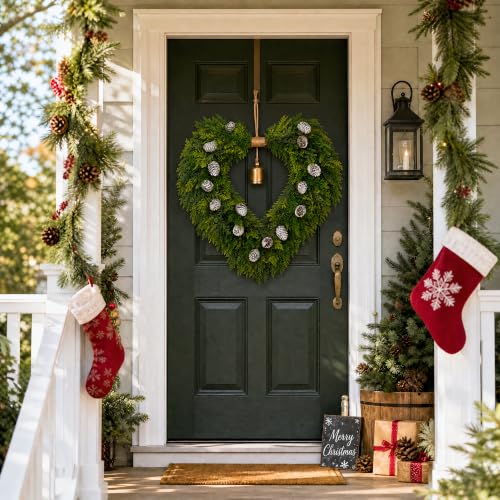 Pinkpum 22" Heart Shaped Christmas Wreath for Front Door with Gold Bells - image 4