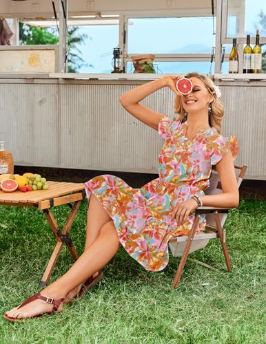 Image of HOTOUCH Women Printed Dress for Summer Short Ruffle Sleeve Dress Tiered Mini Dress with Pockets