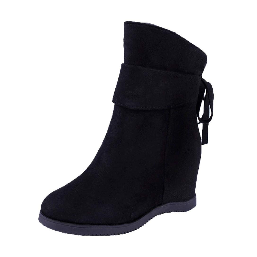 DAYSEVENTH WOMEN-SHOES2020 New Ladies Boots Size 6 Black, Women Flock Soft Platform Heels Hidden Concealed Wedge Boots High Increasing Heighten Ladies Boots Clearance