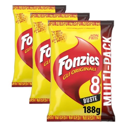 Fonzies Gli Originali, Croccantini di Mais al Formaggio, Cotti al Forno, 188g (multipack 8 bustine da 23,5g) (Confezione da 3)