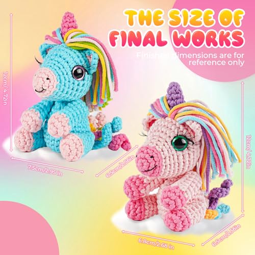 Image of Gipony Crochet Kit for Beginners Animal,Crochet Animal Kits,Crocheting Kit for Starters,Learn to Crochet with Step-by-Step Video Tutorials,Beginner Crochet Kits for Adults(2 Pack Unicorn​)