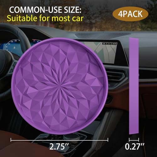 Image of ME.FAN Car Coasters for Cup Holders [4 Pack] - 2.75In Silicone Auto Mug Mats - Universal Non-Slip Recessed Car Interior AccessoriesDeep Purple