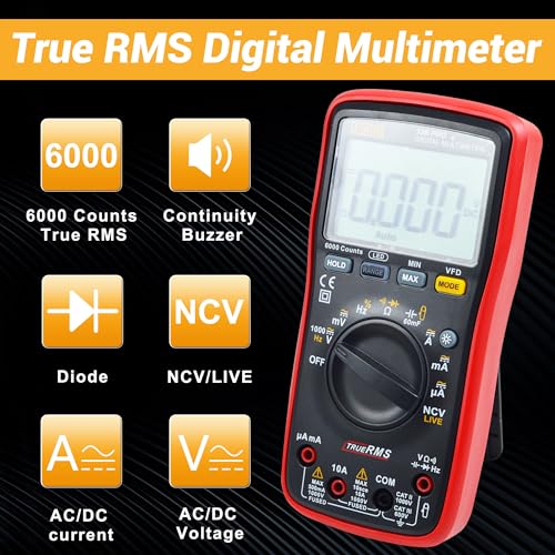 Image of ZIBOO 15B PRO True RMS Digital Multimeter,for Electrical Applications, Measures AC /DC Voltage and Current Measurements up to 1000V and 10A (Optional AC Pliers)
