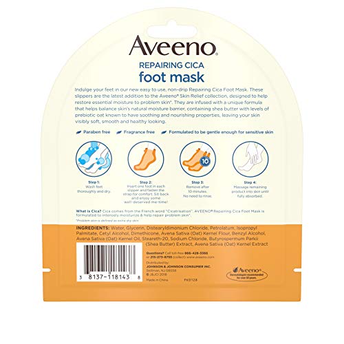 Aveeno Repairing Cica Foot Mask With Prebiotic Oat And Shea Butter, Moisturizing Foot Mask For Extra Dry Skin, 1 Pair Of Single-Use Slippers (Pack Of 3) #TOP4