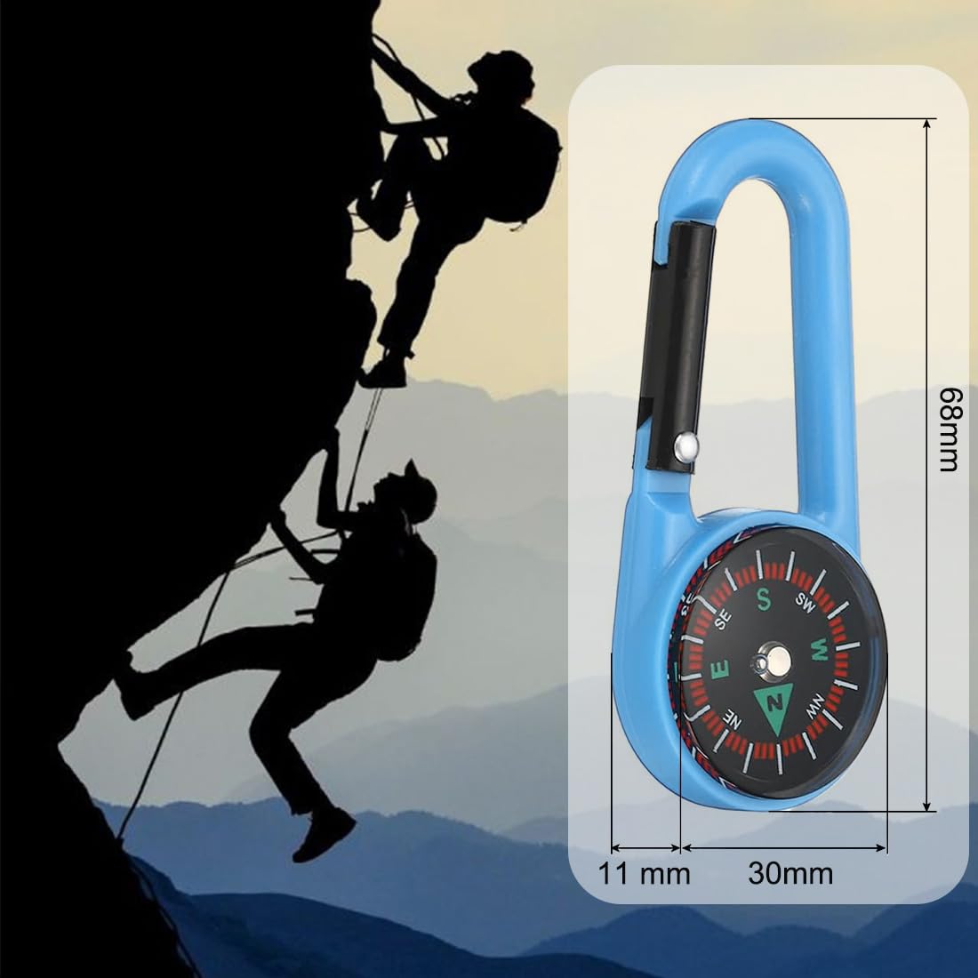 10 Bussole Da Moschettone Multicolore - Mini Bussola Per Escursionismo E Sopravvivenza - Foto 2