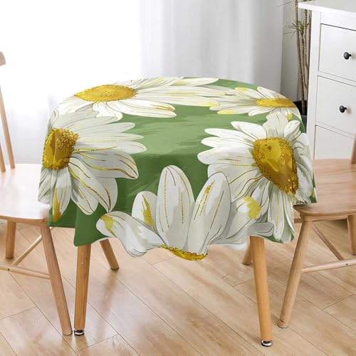 Lukery Redondo Mantel, 3D Margarita Mantel Antimanchas y Salpicaduras Mesa, 90-200cm Table Cloth Lavable Mesa para Comedor, Cocina Decoración (Margarita 5,100cm)