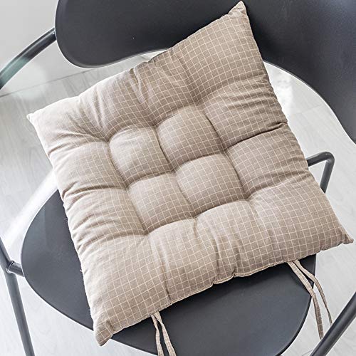 ZXCC Dicke Baumwolle Leinen Stuhl-Pads, Quadratische Sitzkissen Plaid 9 Nadel Boden Matte Getuftet Boden-Kissen Winter Stuhl-Pads Butt-Shaping Mit Bänder Für Büro Home-braun 35x35cm(14x14inch) Cover