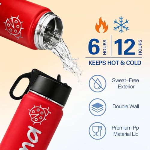 Image of Personalized Water Bottles for Kids with Engraved Name with Straw Lid Custom 18oz Insulated Stainless Steel Water Cups for School Customized Gifts for Boys Girls for Birthday Back to School BPA Free