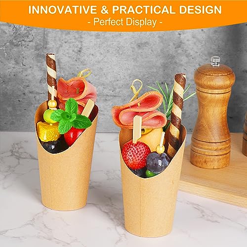 800PCS Charcuterie Cups with Sticks, Charcuterie Boards Accessories - Disposable Brown Paper French Fry Holder - 12 oz Appetizer Cups with Cocktail Toothpicks Skewers (80 Cups+620 Picks+100 Labels)