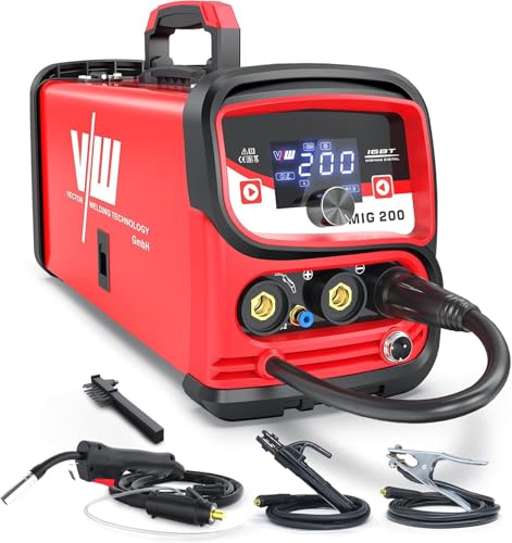 VECTOR WELDING Soldador Hilo Sin Gas 200A, Máquina de Soldar MMA/MIG/Lift TIG, 3 en 1 Soldadora Inverter Portátil con Pantalla LED, IGBT Inverter