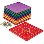 Learning Resources Geoplano de 5 x 5 (Set de 10): Actividades prácticas de geometría Plástico robusto Incluye cinco atractivos colores Conjunto de 84 Incluye gomas elásticas