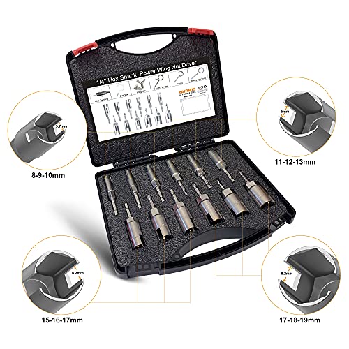 12 Pack 1/4" Hex Shank，Power Wing Nut Driver Set,Slot Wing Nuts Drill Bit Socket Wrenches Tools Set, Drills Bits For Panel Nuts Screws Eye C Hook Bolt (Full Set Of 12 Pack 12 Size) #TOP5
