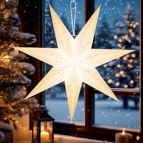 BUOAZR 60cm LED Papierstern zum Aufhängen, Lampenschirm Faltsterne...
