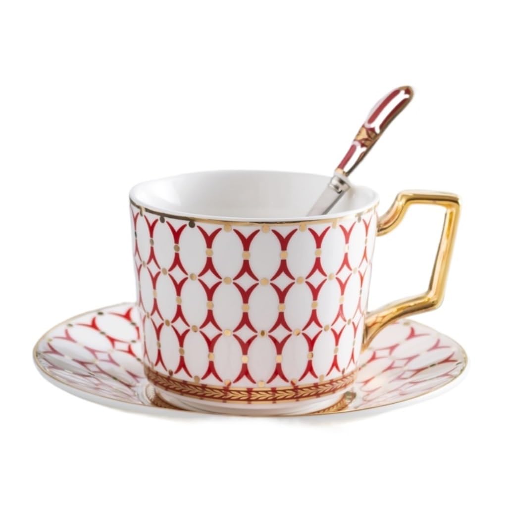 vfdaSWQQ Tea set, Coffee Cup and Saucer Set with Spoon,English Afternoon Tea, High-end Ceramic Mug(C)
