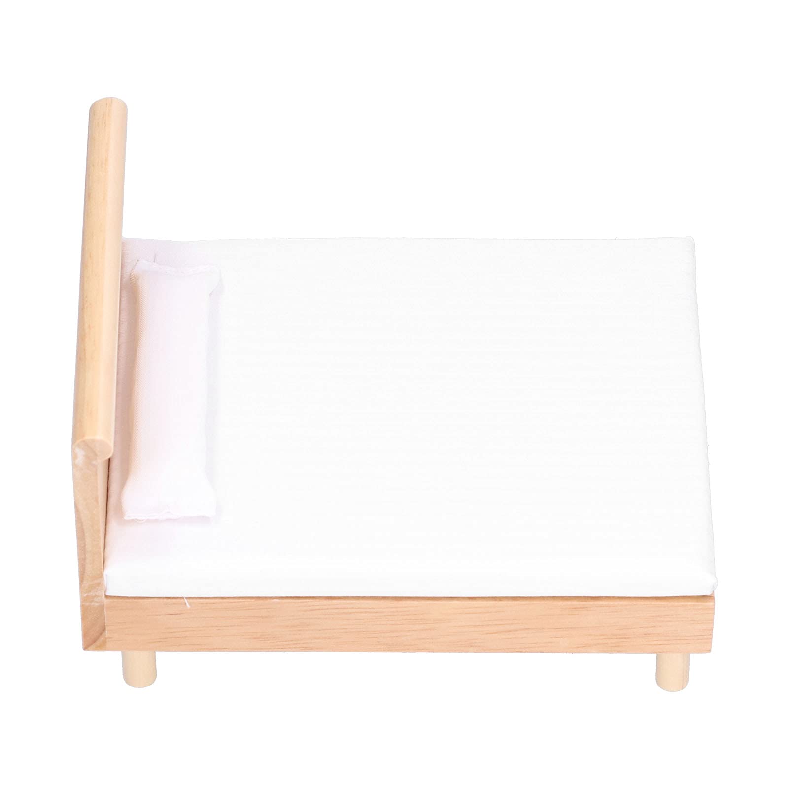 Dollhouse Double Bed, Wooden Frame Oak Miniature Furniture Doll House Decoration Accessories with Decorative Pillow Plush Toy Pillows for 1/12 Scale Dollhouse - Image 3