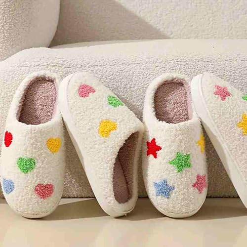 Colorful Heart Pattern Winter Slippers Soft Sole Warm Indoor Slippers, Non-slip Mute Cozy Shoes2