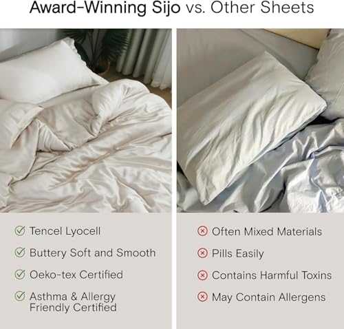 Sijo AiryWeight Tencel Sheet Set, 100% Lyocell Derived from Eucalyptus, Buttery Soft, Architectural Digest 2022 Best Cooling Sheets Winner - 3pc - 2 Pillowcases 1 Fitted (Sky, King)