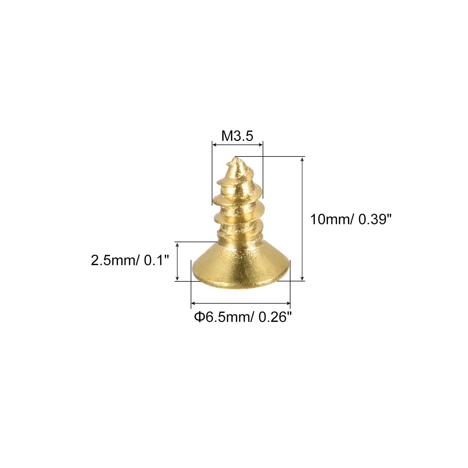 Mosiężne wkręty dekoracyjneMosiężne wkręty do drewna, M2x12mm Złącze samogwintujące Phillips z łbem płaskim do zawiasów drzwiowych, mebli drewnianych, sprzętu AGD 50 szt(M3.5x10mm)