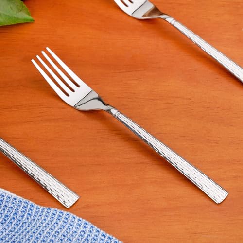 Image of Nestasia Stainless Steel Cutlery Set of 12 (18cm Each) - Dishwasher Safe & Rust Resistant Spoon & Fork Set - Embossed Cutlery Set for Dining Table, Kitchen & Gifting