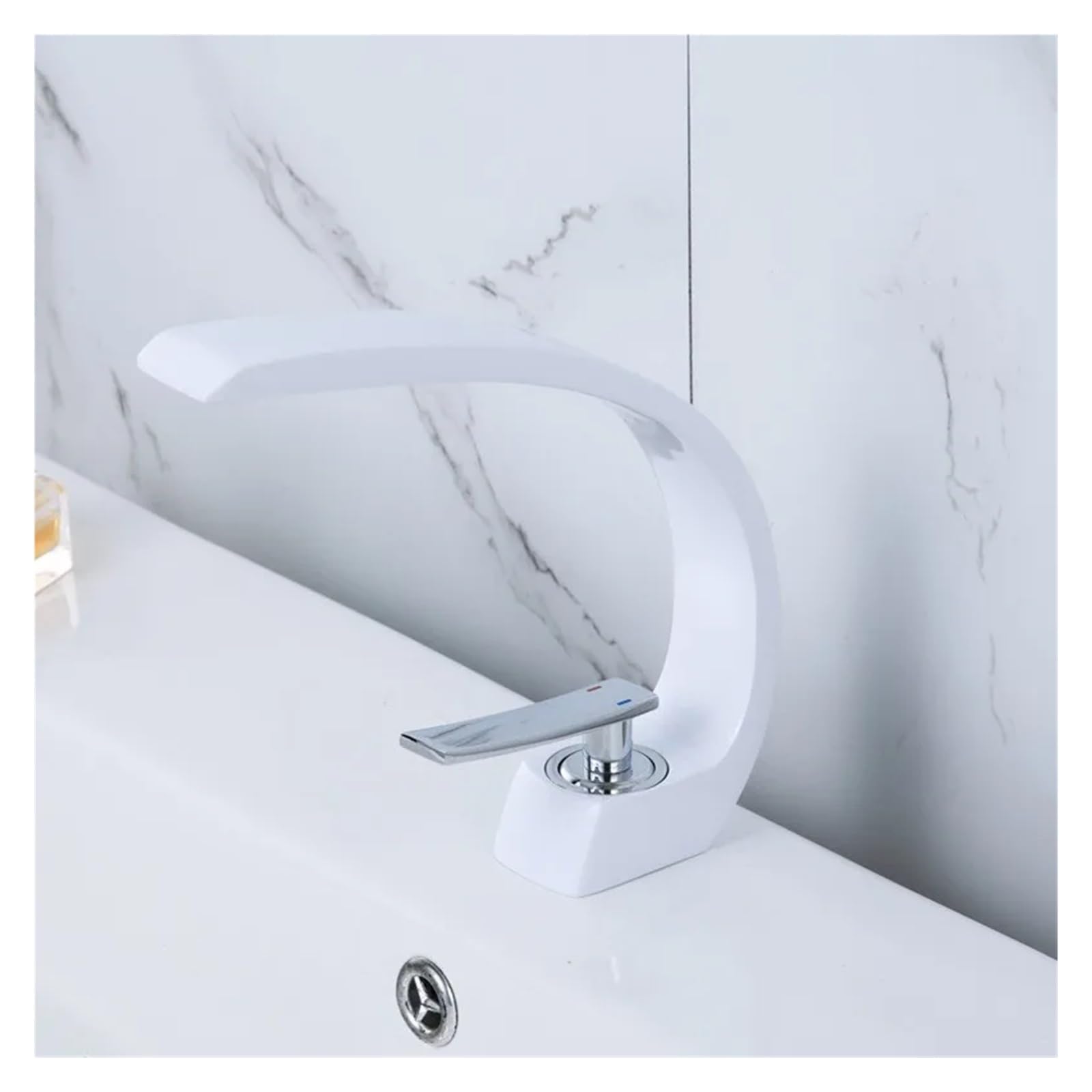 Grifo de lavabo antiespumarrajos en cascada blanco para baño con control monocomando