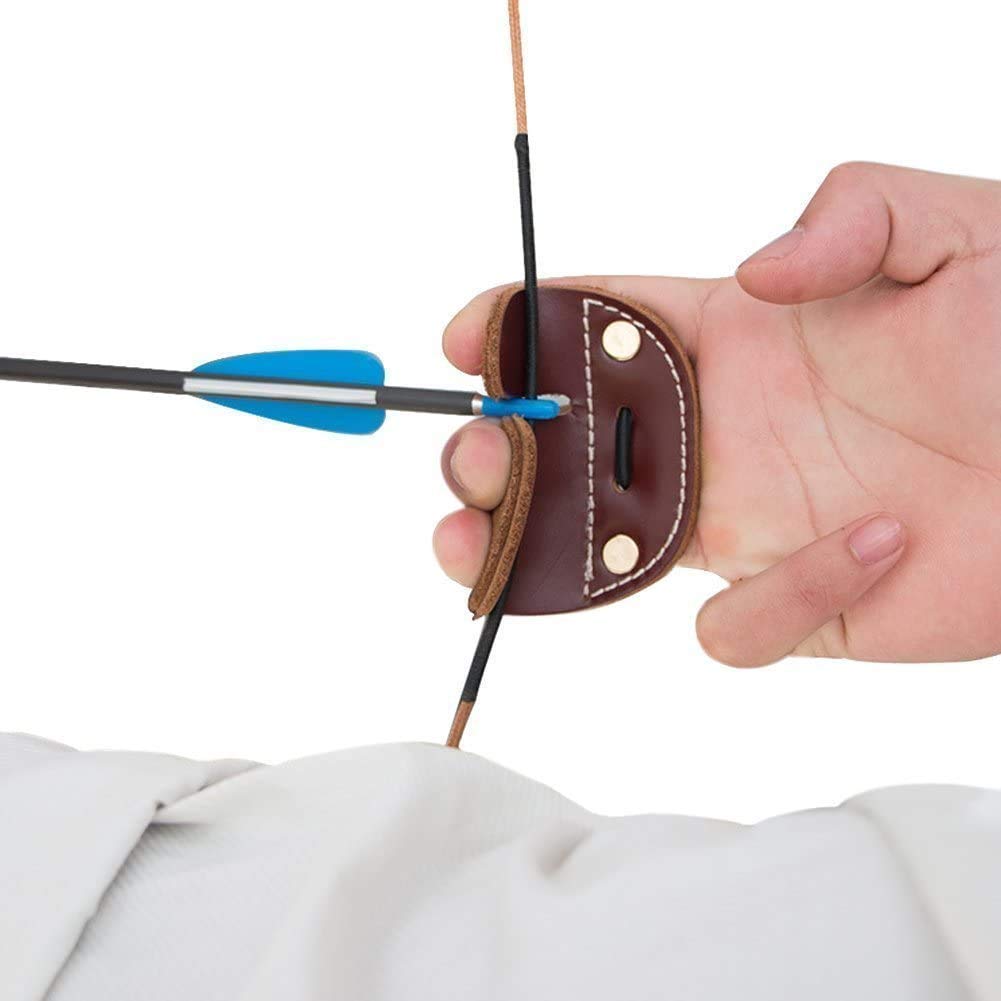 Namvo Doigts en Cuir de Vache pour tir à l'arc - pour Arc recourbé, Chasse, Doigts de Protection - Marron