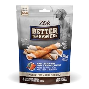 Zoe Better Than Rawhide Dog Treats – Roast Chicken with Thyme & Rosemary – 152g (5.4 oz) – 4 Large Twists