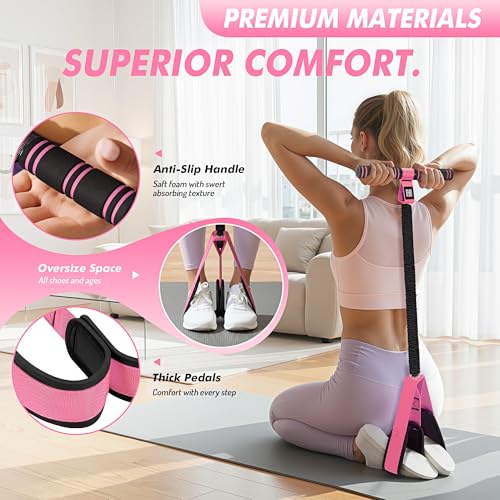 Image of Pedal Resistance Band with Handle | Upgraded 55LBS Exercise Resistance Bands for Core, Abs, Legs, Glutes, Arms, Strength, Physical Therapy, Pilates, Sit Up Workout Equipment for Women Home Gym