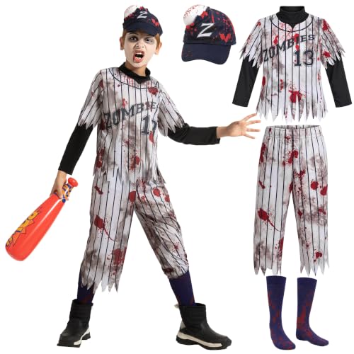 Spooktacular Creations zombie baseball player costume for boys Small 5 to 7 with zombie shirt pants socks and baseball hat
