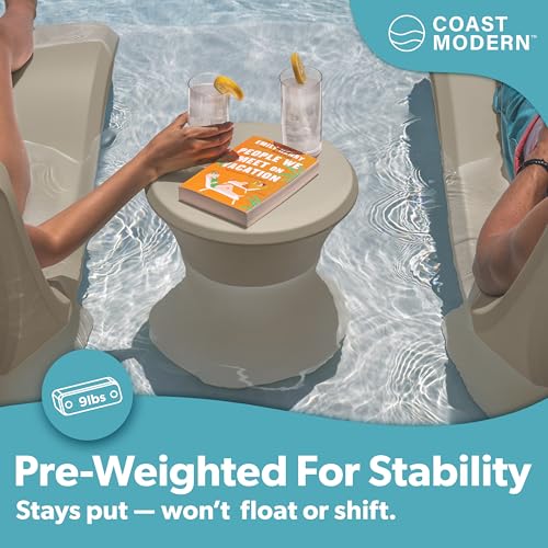 Image of Coast Modern Outdoor Side Table - Lounger Table for Inside Pool or on Patio - All-Weather Furniture for Sun Shelf Up to 15 inch - Sand