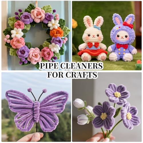 Image of VZF Lovely Light Purple Pipe Cleaners Craft,200pcs Arts Crafts,Chenille Stems Art Supplies for Projects Creative DIY Room Decor,Christmas Decorations,Teen Girl Gifts Trendy Stuff,Halloween Gifts