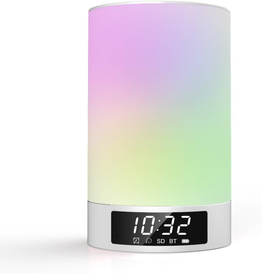 Dreamix Wireless Bedside Lamp Touch Sensor with Bluetooth Speaker, Night Light Support TF Card Speakerphone Hand-Free Calls Alarm Clock for Bedroom Decoration
