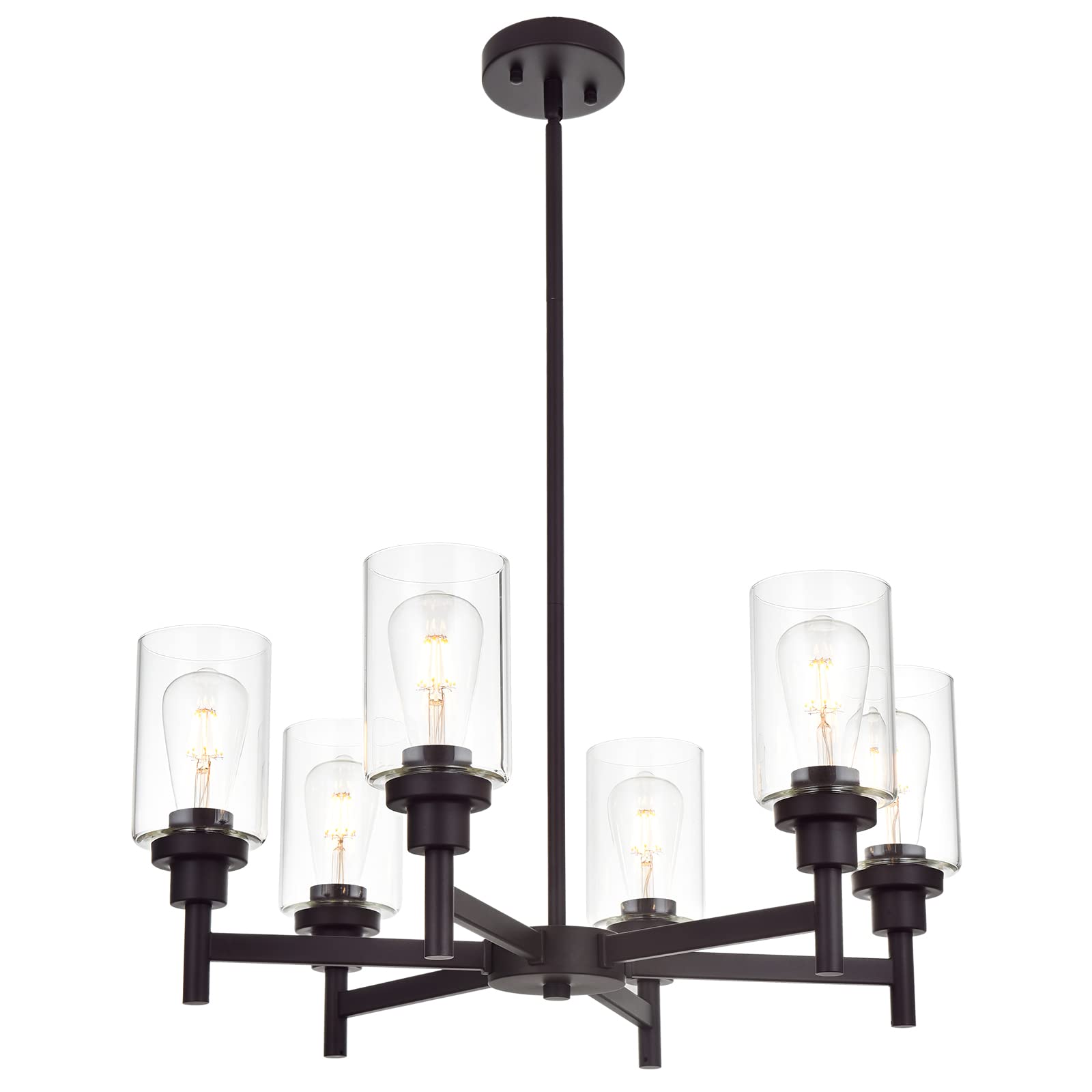 6 light farmhouse oil rubbed bronze chandelier with clear glass shades