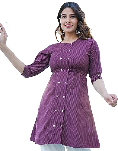 Image of Yash Gallery Women's Cotton Stripe Printed Straight Tunic for Women