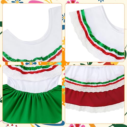 Traditional Mexican Dress for Girls - Cinco de Mayo Outfit, Elasticized Long Dress with Lace Design4