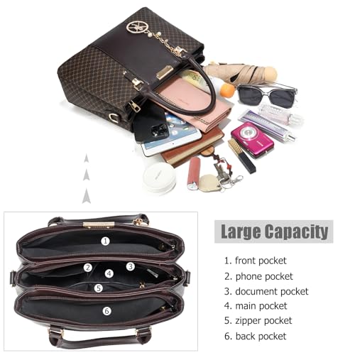 Purse and Handbags for Women, 3 Zip Compartments Tote Bag Designer Shoulder Purse Top Handle Satchel Bags4