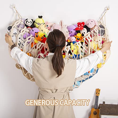 Stuffed-Animal-Net-or-Hammock-Wall-Hanging-Net-for-Stuffed-Animal-Storage-Macrame-Toy-Display-Plush-Toy-Holder-Soft-Toy-Organizer-for-Nursery-Baby-Bedroom-Playroom-Cream Stuffed Animal Net or Hammock Wall Hanging Net for Stuffed Animal Storage Macrame Toy Display Plush Toy Holder Soft Toy Organizer for Nursery Baby Bedroom Playroom Cream